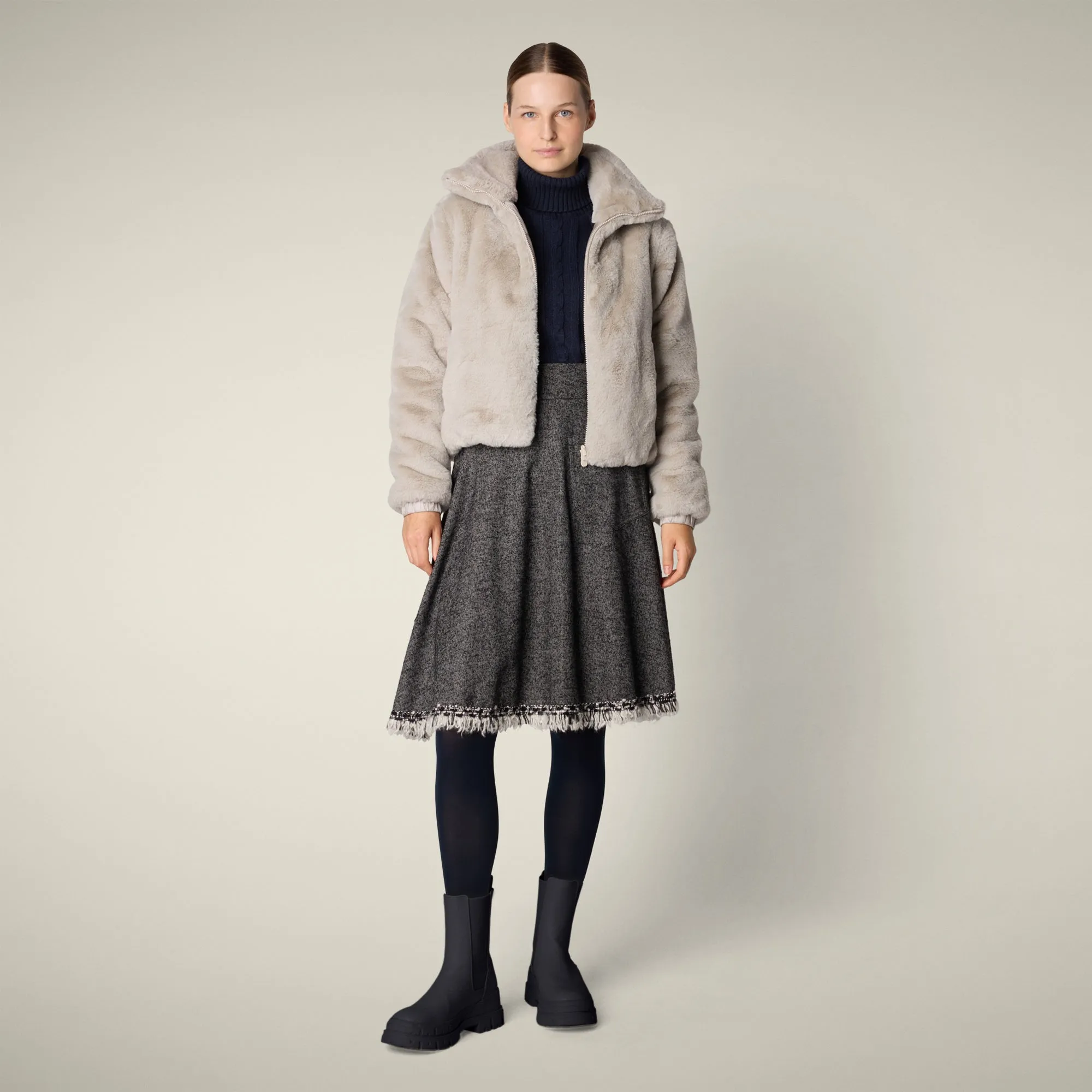 Women's Reversible Faux Fur Jacket Jeon in rainy beige sold by Save The Duck