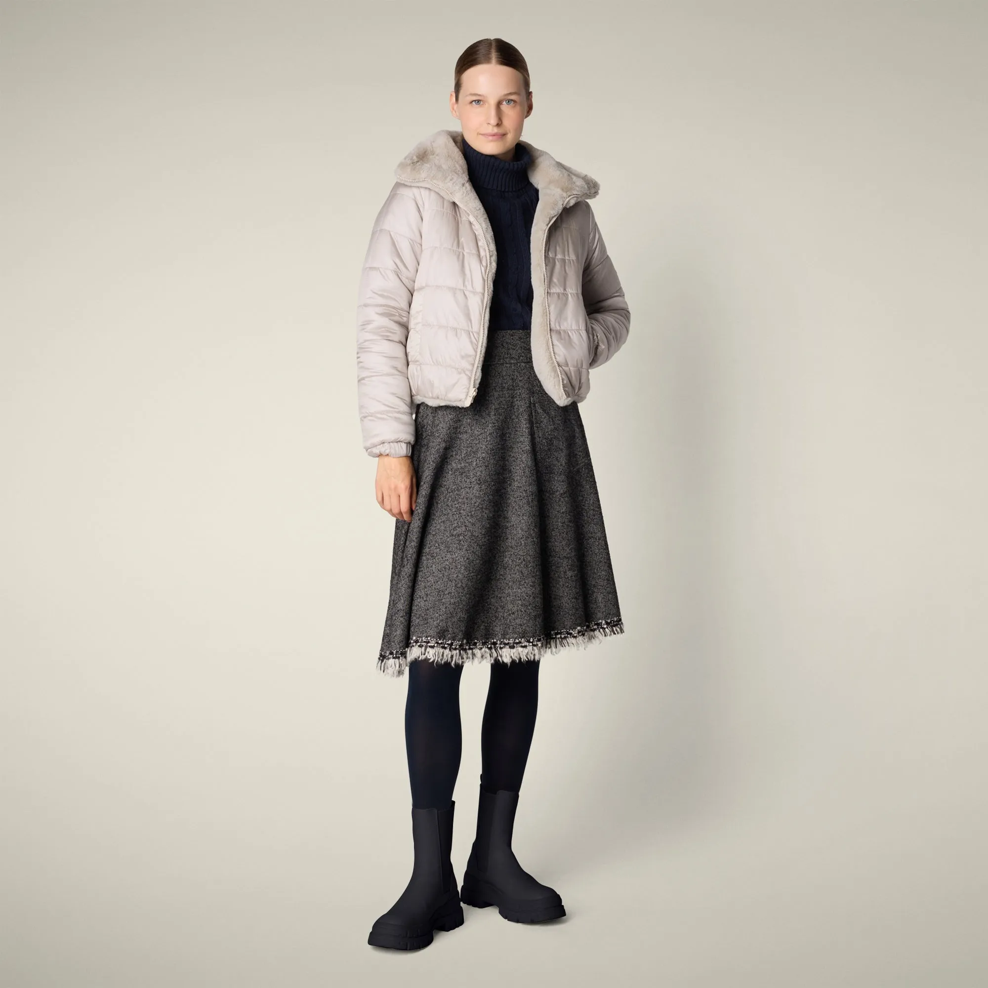 Women's Reversible Faux Fur Jacket Jeon in rainy beige sold by Save The Duck product image thumbnail 2