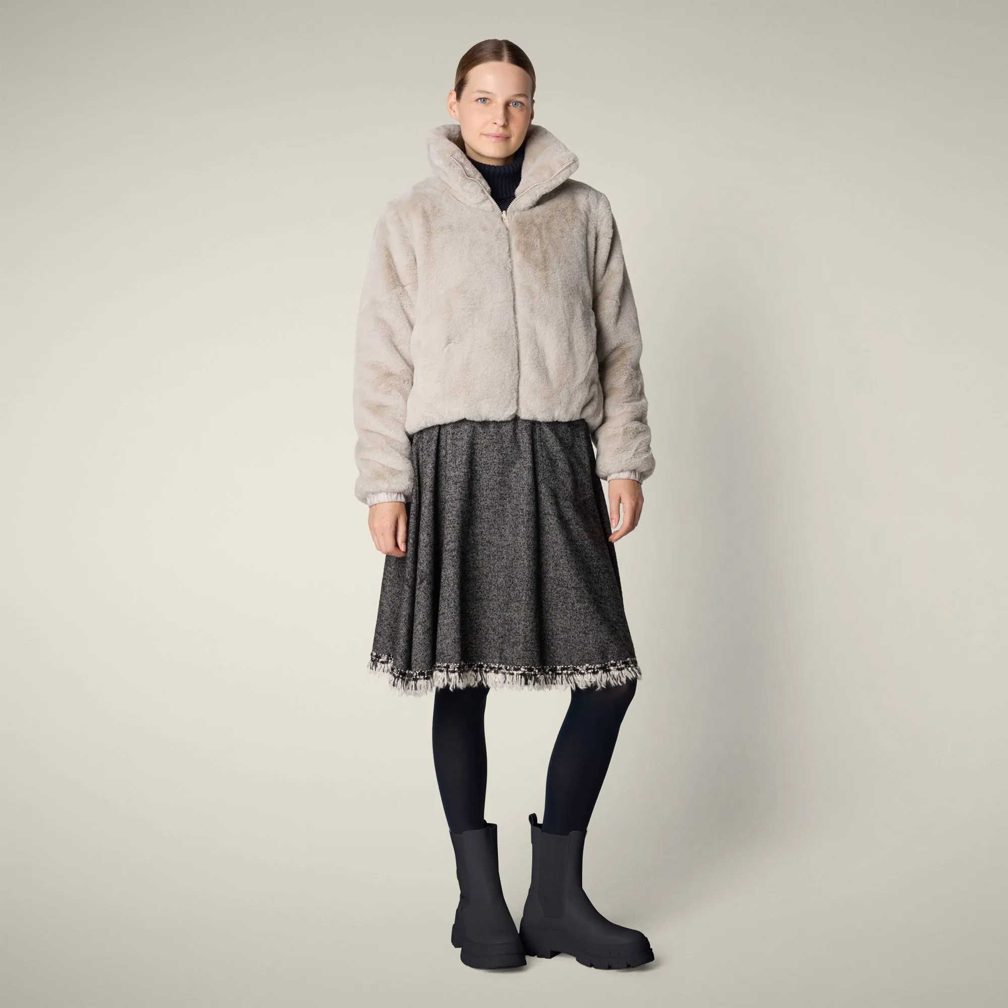 Women's Reversible Faux Fur Jacket Jeon in rainy beige sold by Save The Duck product image thumbnail 3