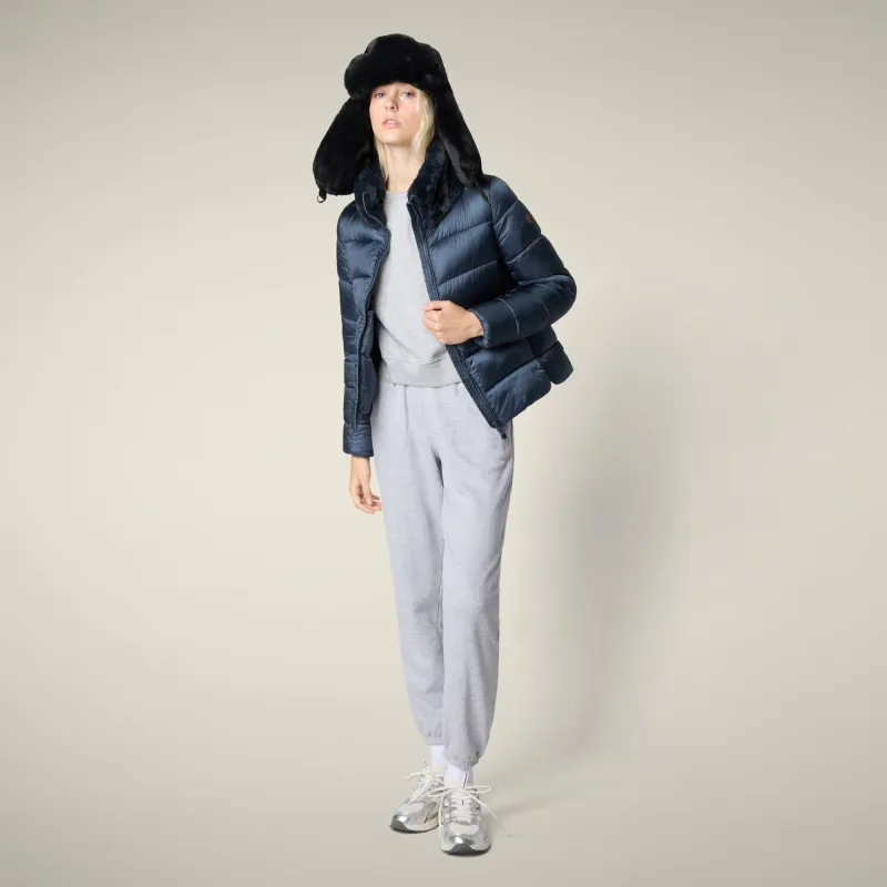 Women's Animal free puffer jacket Mei in night blue sold by Save The Duck