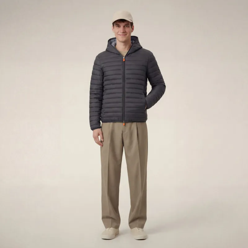 Men's hooded animal free puffer jacket donald in storm grey sold by Save The Duck