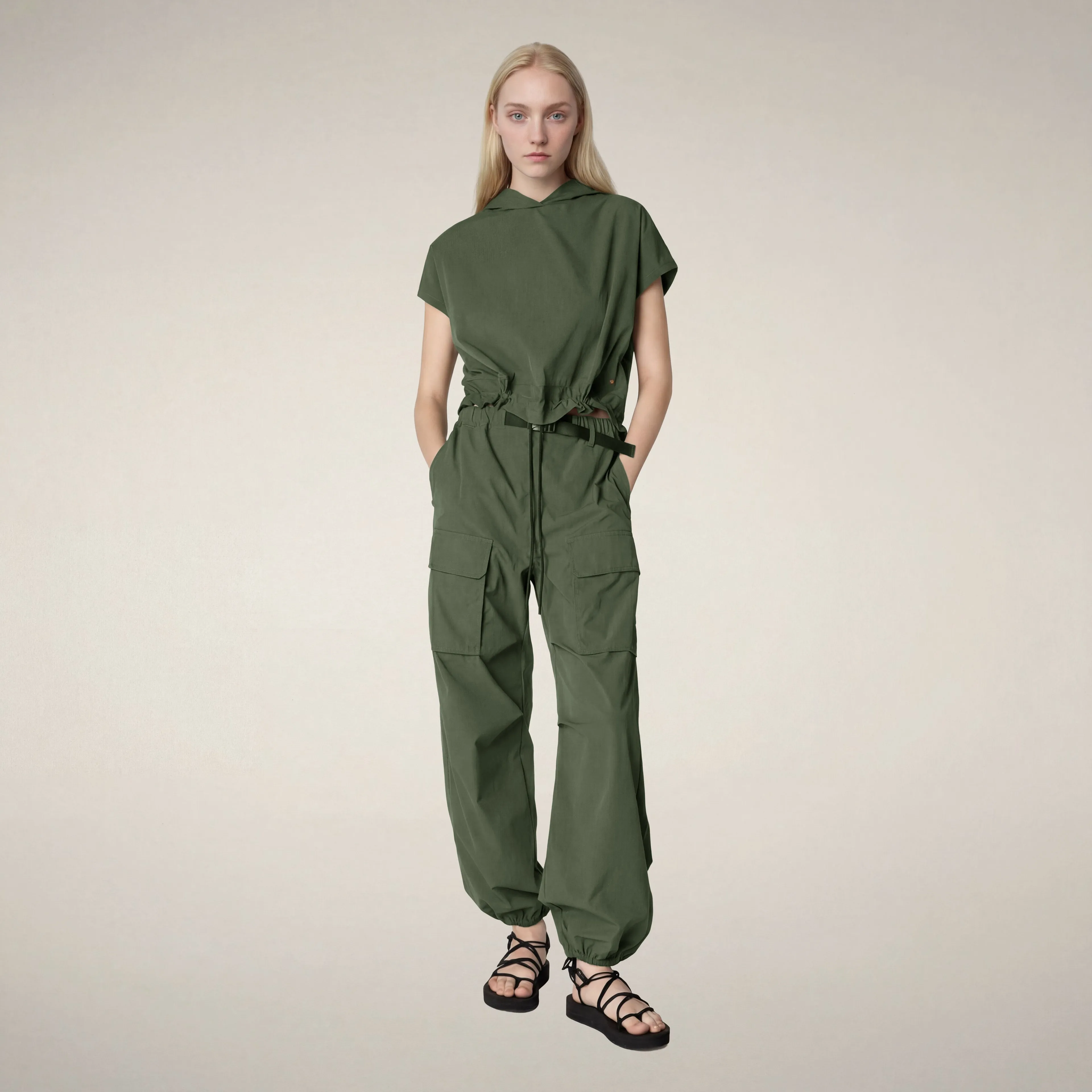 Women's cargo pants neoma in thyme green sold by Save The Duck