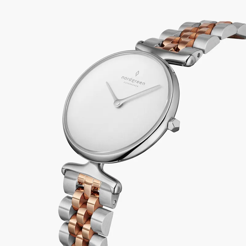 Unika | White Dial - Silver-Rose Gold 5-Link sold by Nordgreen