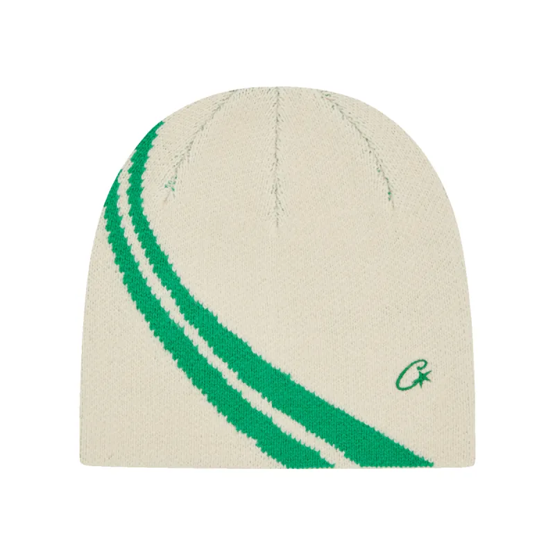 KNIT STRIPE BEANIE V2 [GREEN & CREAM] sold by Corteiz