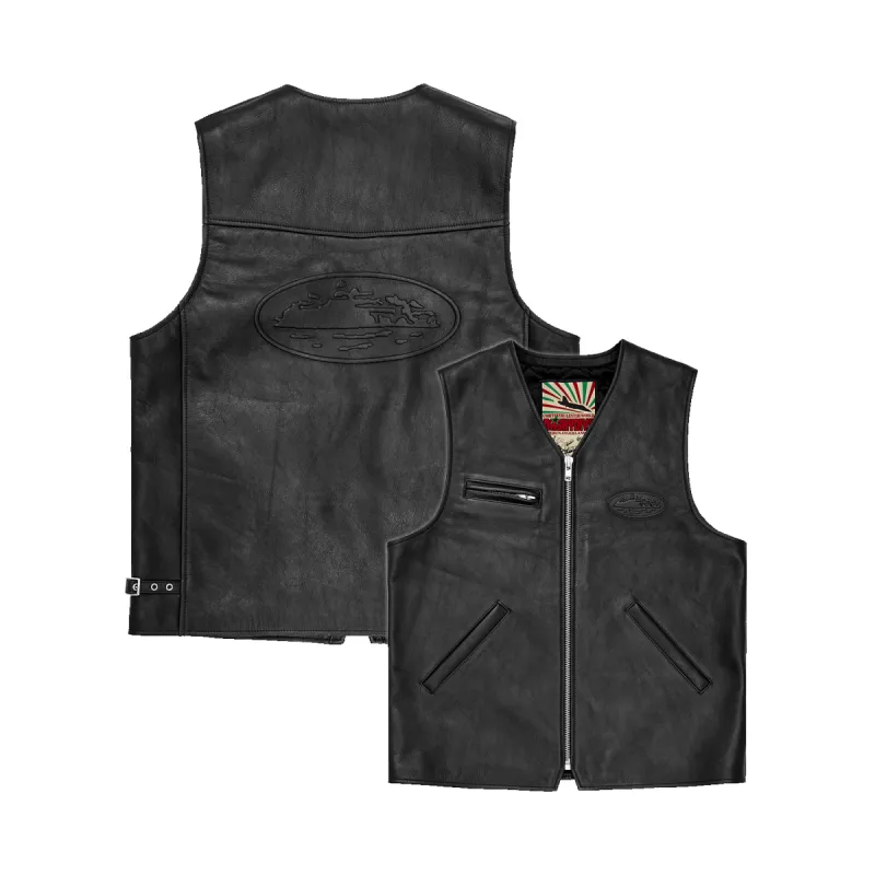 SKYDIVE LEATHER VEST [BLACK] sold by Corteiz