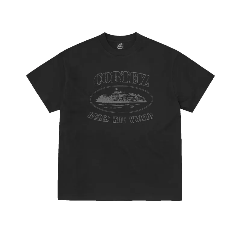 REFLECTIVE ALCATRAZ TEE [TRIPLE BLACK] sold by Corteiz