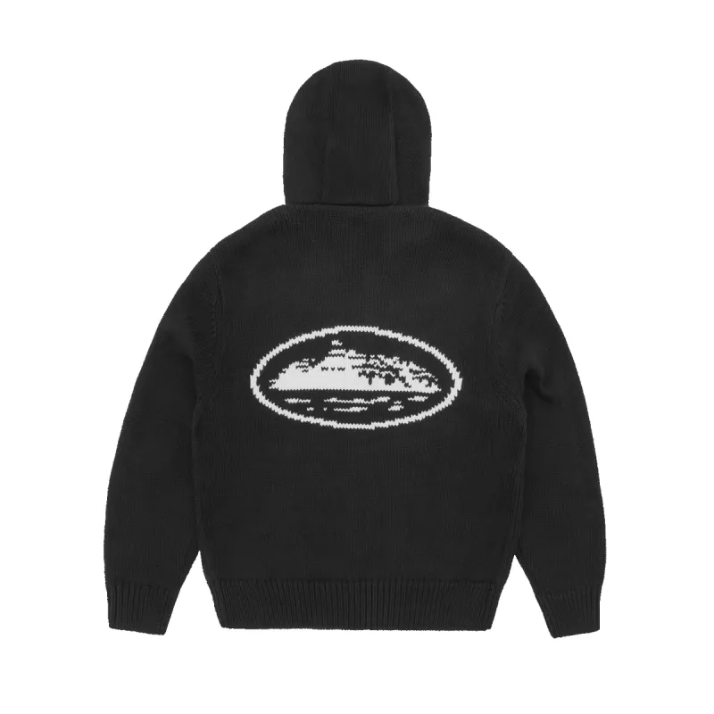 ALCATRAZ HEAVY KNIT ZIP HOODIE [BLACK] sold by Corteiz