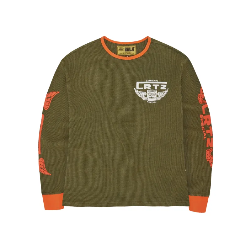 GASOLINA WAFFLE LONGSLEEVE [KHAKI & BURNT ORANGE] sold by Corteiz