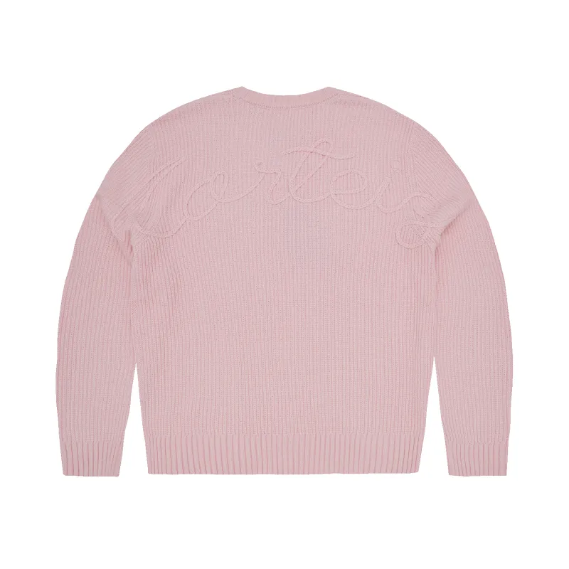 CROCHET APPLIQUE KNIT CREW [PINK] sold by Corteiz