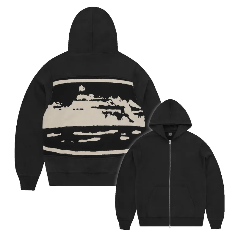 ISLAND MIXED PANEL ZIP HOODIE [BLACK] sold by Corteiz
