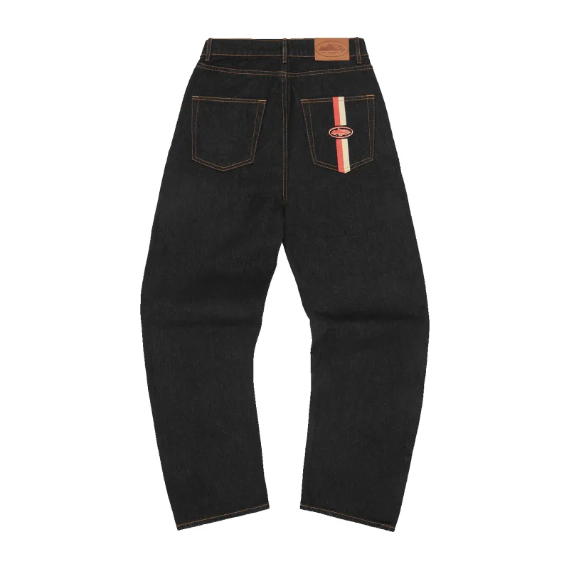 DUAL STRIPE BAGGY JEANS [BLACK WASH] sold by Corteiz