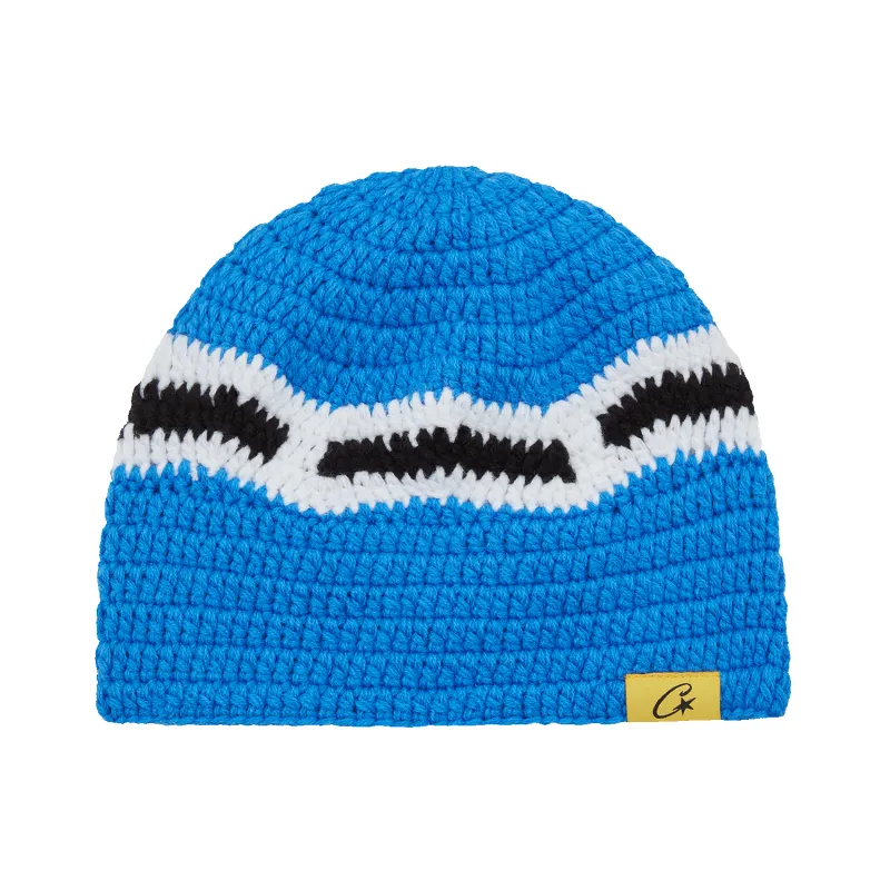 BIG CROCHET BEANIE [BLUE, WHITE & BLACK] sold by Corteiz
