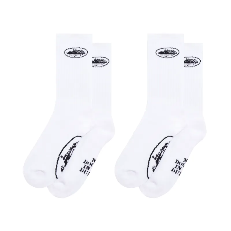 WHITE ALCATRAZ SOCKS [2 PACK] sold by Corteiz