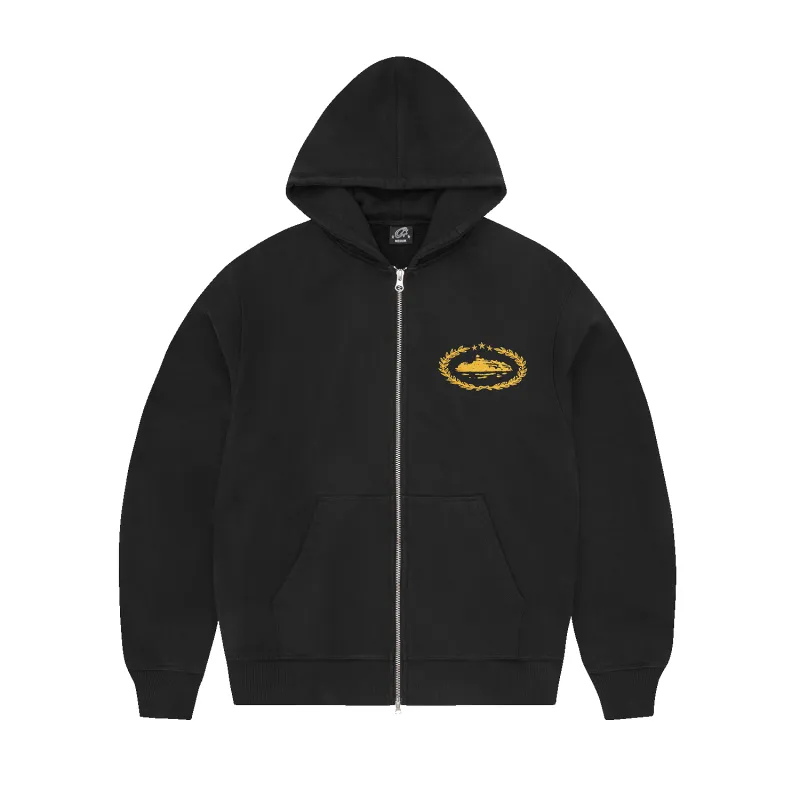 SUPERIOR ROYALE ZIP HOODIE [BLACK / YELLOW] sold by Corteiz