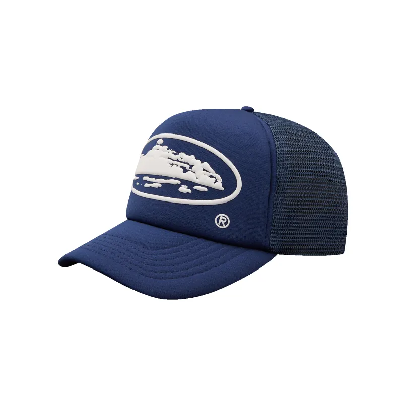 ALCATRAZ PUFF PRINT TRUCKER HAT [NAVY] sold by Corteiz