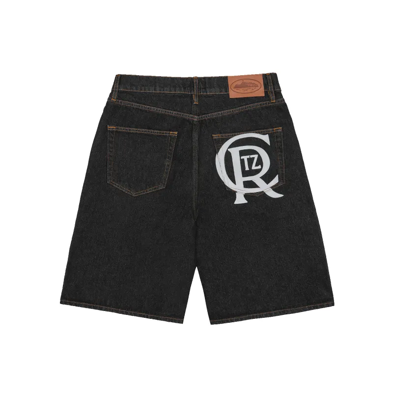 CREST CHAINSTITCH DENIM SHORT [WASHED BLACK] sold by Corteiz
