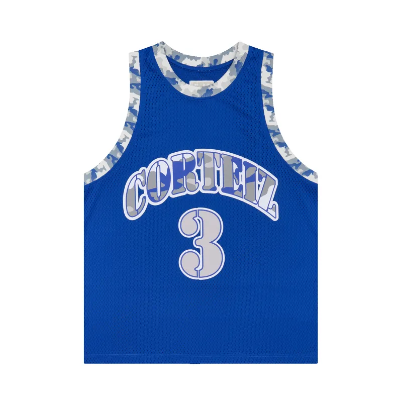 STENCIL CAMO BBALL JERSEY [ROYAL BLUE] sold by Corteiz