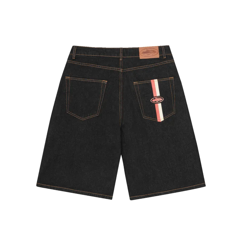 DUAL STRIPE DENIM SHORT [WASHED BLACK] sold by Corteiz