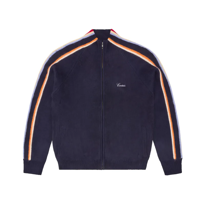 MULTI STRIPE KNIT ZIP UP [NAVY] sold by Corteiz