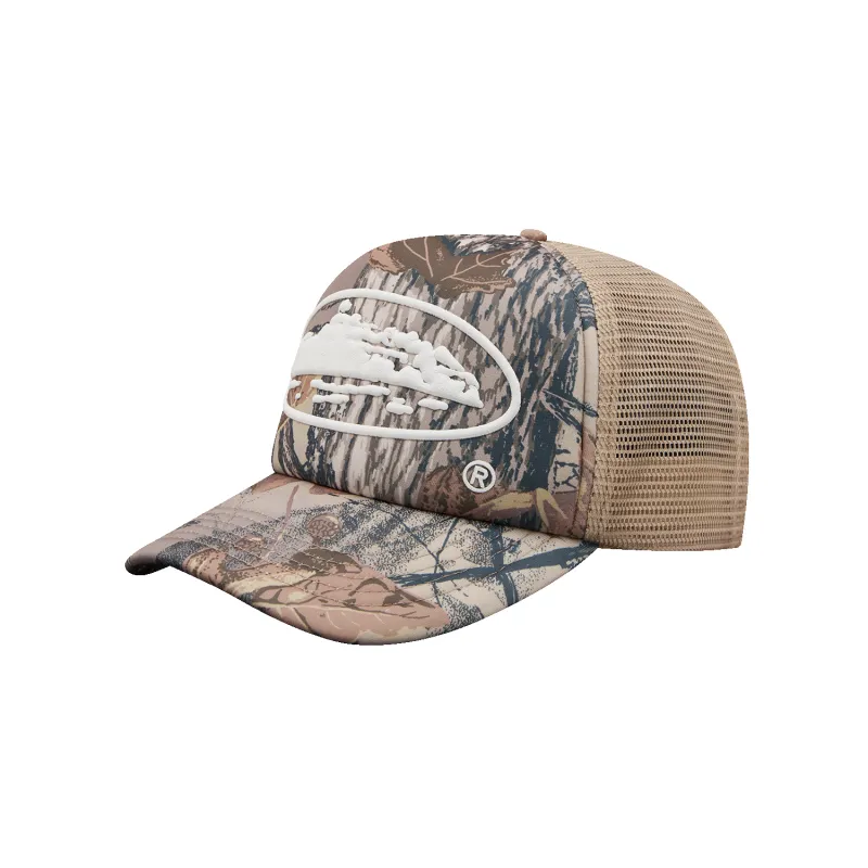 ISLAND PUFF PRINT TRUCKER HAT [FOREST CAMO] sold by Corteiz