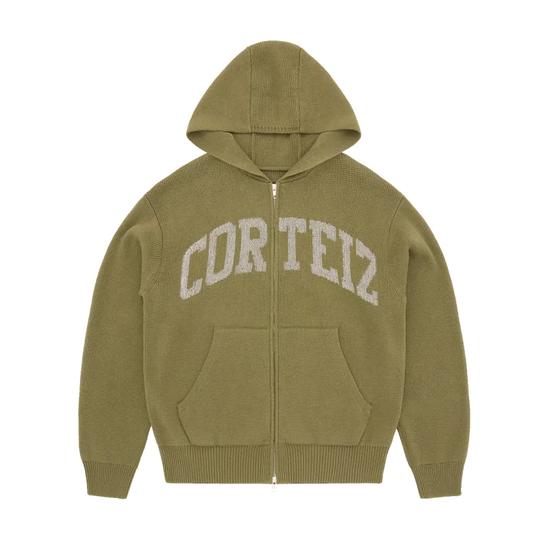 3M COLLEGE KNIT ZIP HOODIE [OLIVE] sold by Corteiz