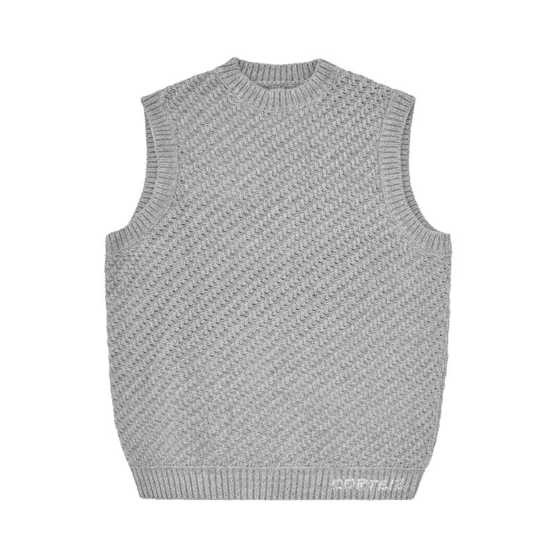 HAND EMBROIDERED KNIT VEST [GREY] sold by Corteiz