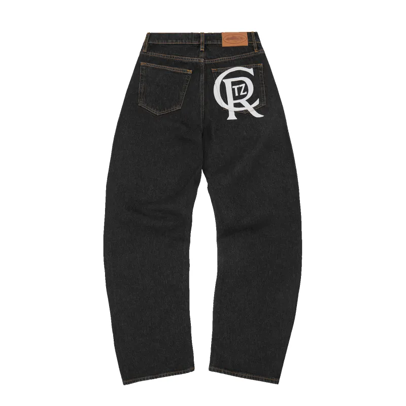 CREST CHAINSTITCH BAGGY JEANS [WASHED BLACK] sold by Corteiz
