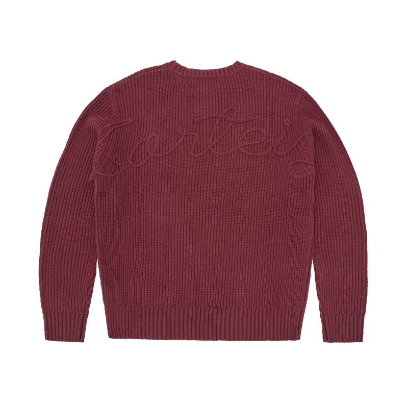 CROCHET APPLIQUE KNIT CREW [BURGUNDY] made by Corteiz