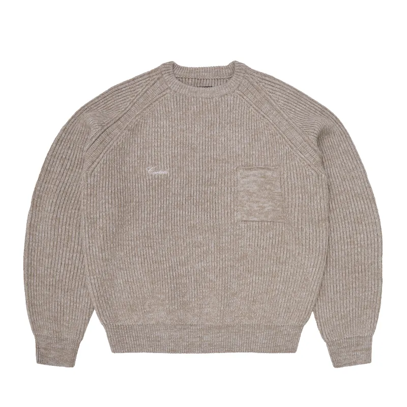SCRIPT POCKET KNIT SWEATER [OATMEAL] made by Corteiz