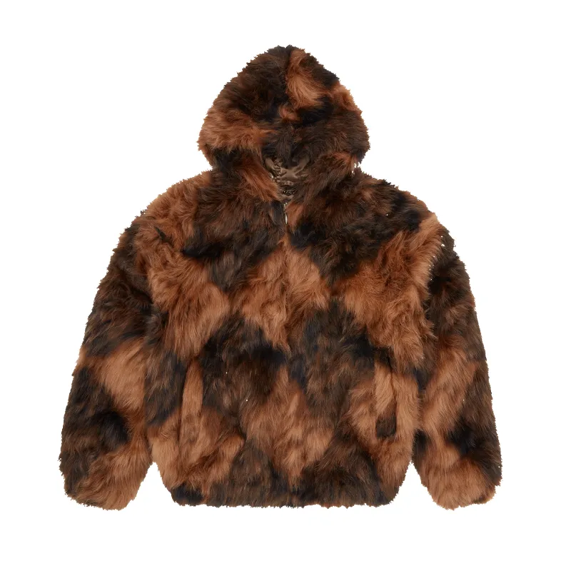 DIAMOND HOODED FUR JACKET [BROWN] made by Corteiz
