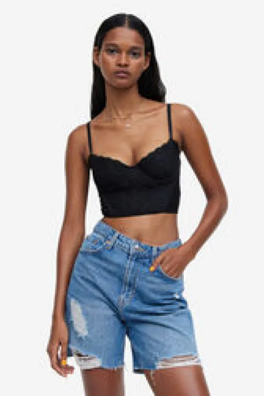 Lace-detail mesh bustier top sold by H&M