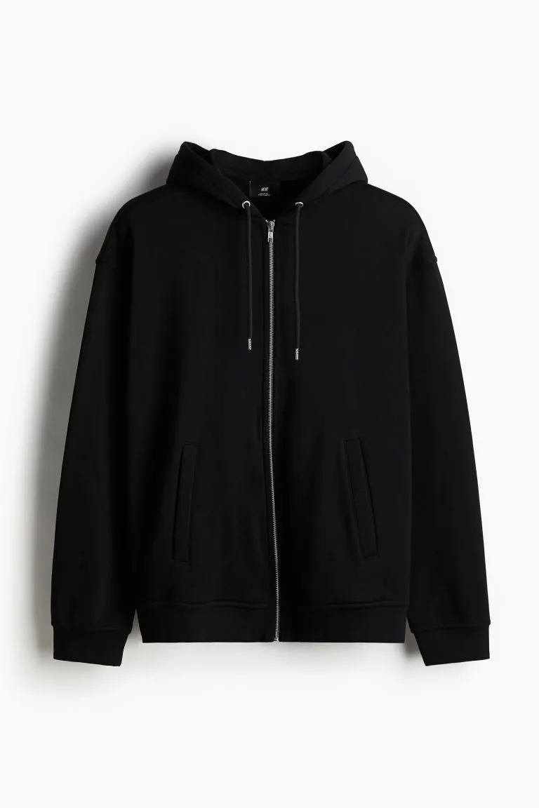 H&M - Loose Fit Zip-through hoodie - Black sold by H&M