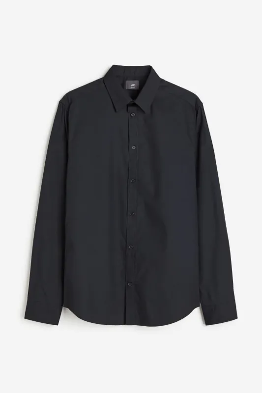 H&M - Slim Fit Easy-iron shirt - Black made by H&M