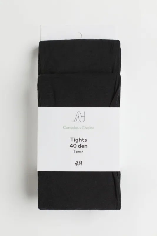 H & M - 2-pack 40 denier tights - Black sold by H&M