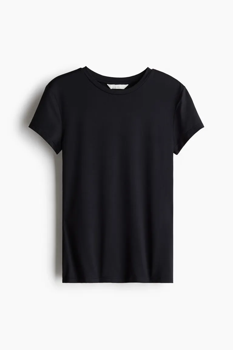H & M - Fitted microfibre T-shirt - Black sold by H&M