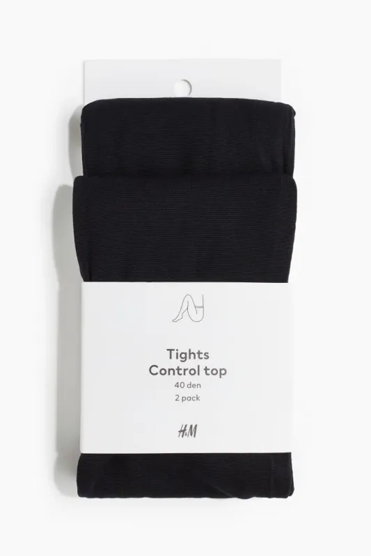 H & M - 2-pack control-top tights 40 denier - Black sold by H&M