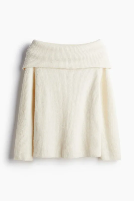 H & M - Rib-knit off-the-shoulder jumper - Beige sold by H&M