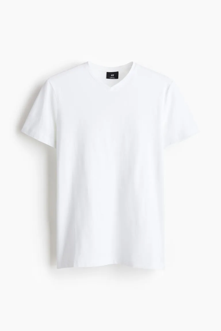 H&M - Slim Fit V-neck T-shirt - White sold by H&M