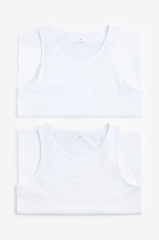 H & M - 2-pack Regular Fit vest tops - White sold by H&M