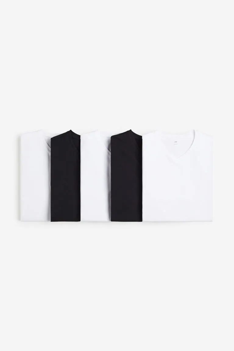 H & M - 5-pack Slim Fit V-neck T-shirts - White sold by H&M