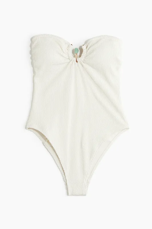 H & M - Padded-cup bandeau swimsuit - White made by H&M