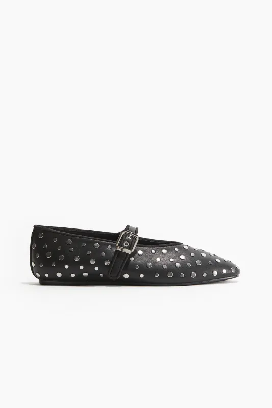 H & M - Studded Mary Jane ballet pumps - Black sold by H&M