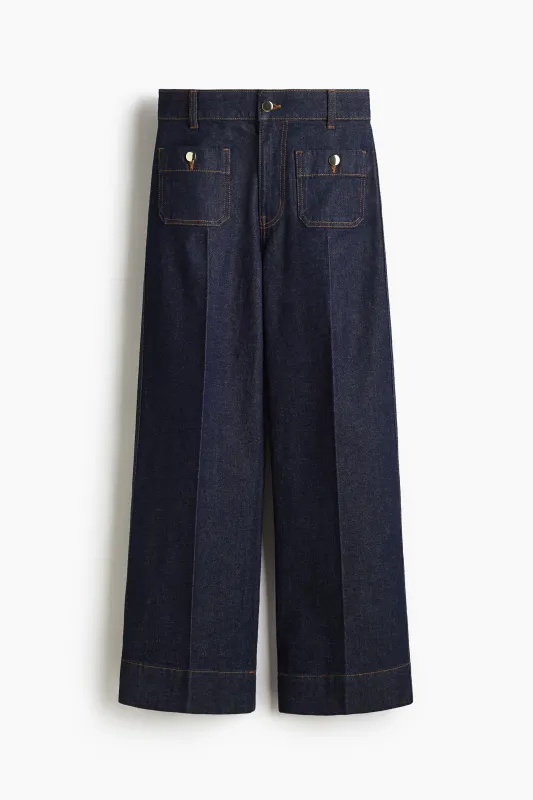 H & M - Wide High Ankle Jeans - Blue sold by H&M