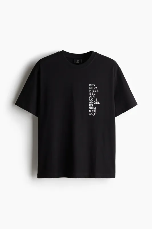 H & M - Loose Fit Printed T-shirt - Black sold by H&M