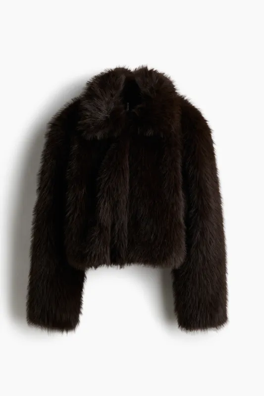 H & M - Cropped fluffy jacket - Brown sold by H&M