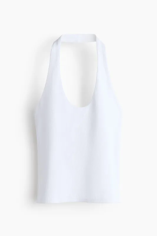 H & M - Ribbed halterneck top - White made by H&M