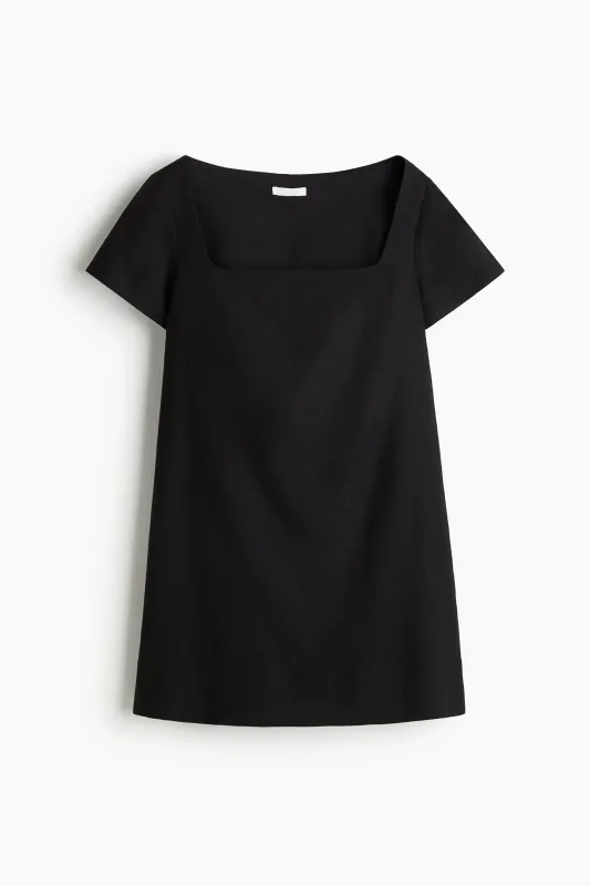 H & M - Linen-blend shift dress - Black made by H&M