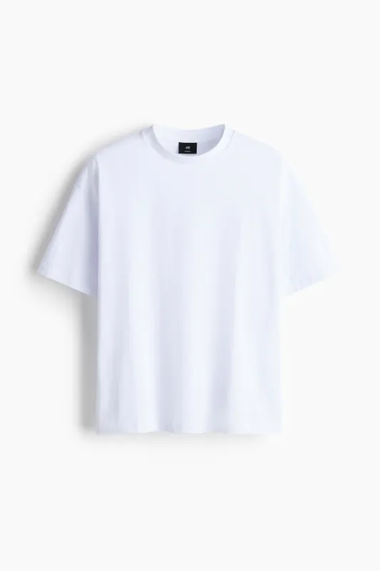 H & M - Oversized Fit Cotton T-shirt - White made by H&M