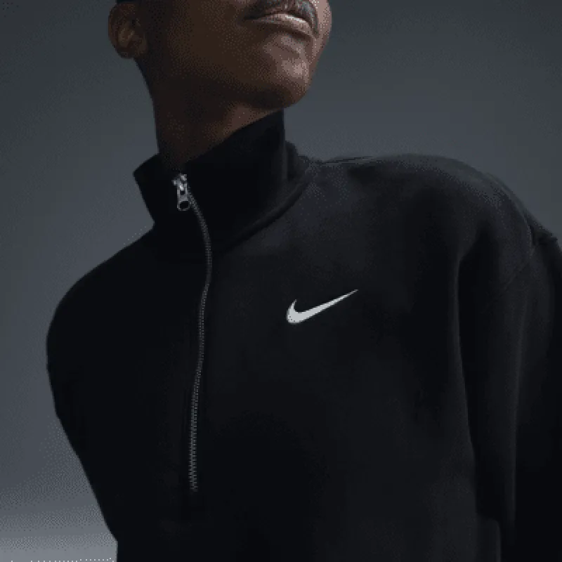 Women's Nike Sportswear Phoenix Fleece 1/4-Zip Cropped Sweatshirt in Black | DQ5767-010 sold by Nike