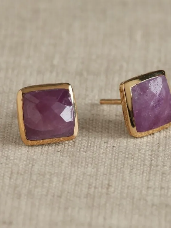 Tiny Square Facet Ruby Posts Earrings | Aureus + Argent sold by Banana Republic